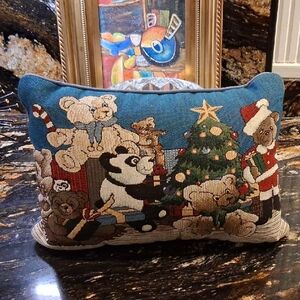 Charming Holiday Pillow with Bears and Christmas Tree